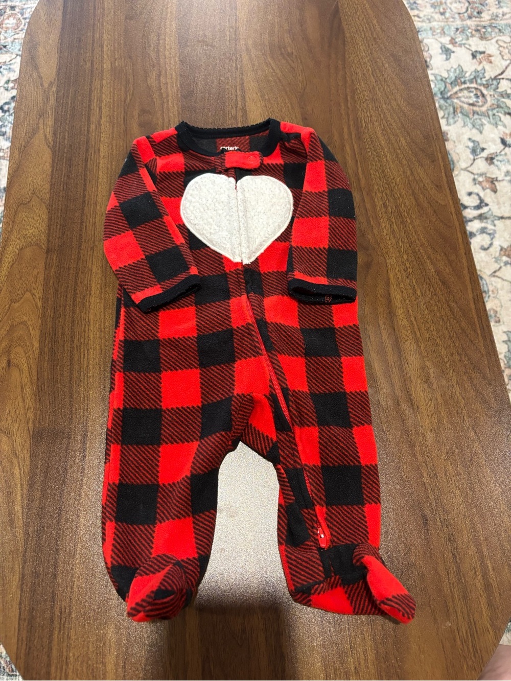 Carter's Red and Black Buffalo Plaid Heart Footed One-Piece